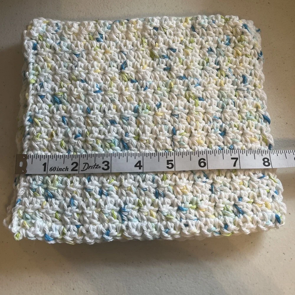3 Piece Set 100% Cotton Handmade White With Blue, Yellow Wash Clothes Dish Cloth